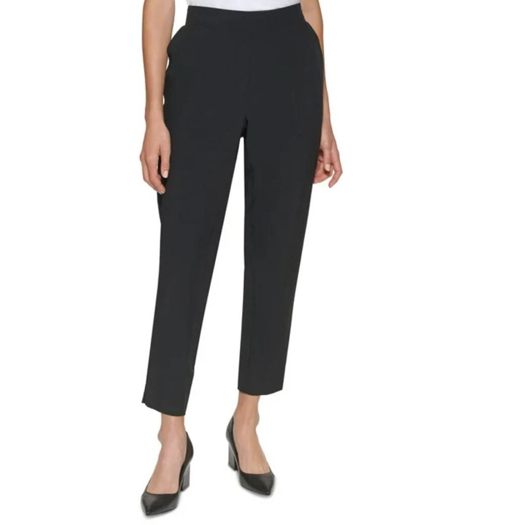CALVIN KLEIN Mid Rise Slim Fit Dress Pants Flat Front Elastic Waist Black Size 6